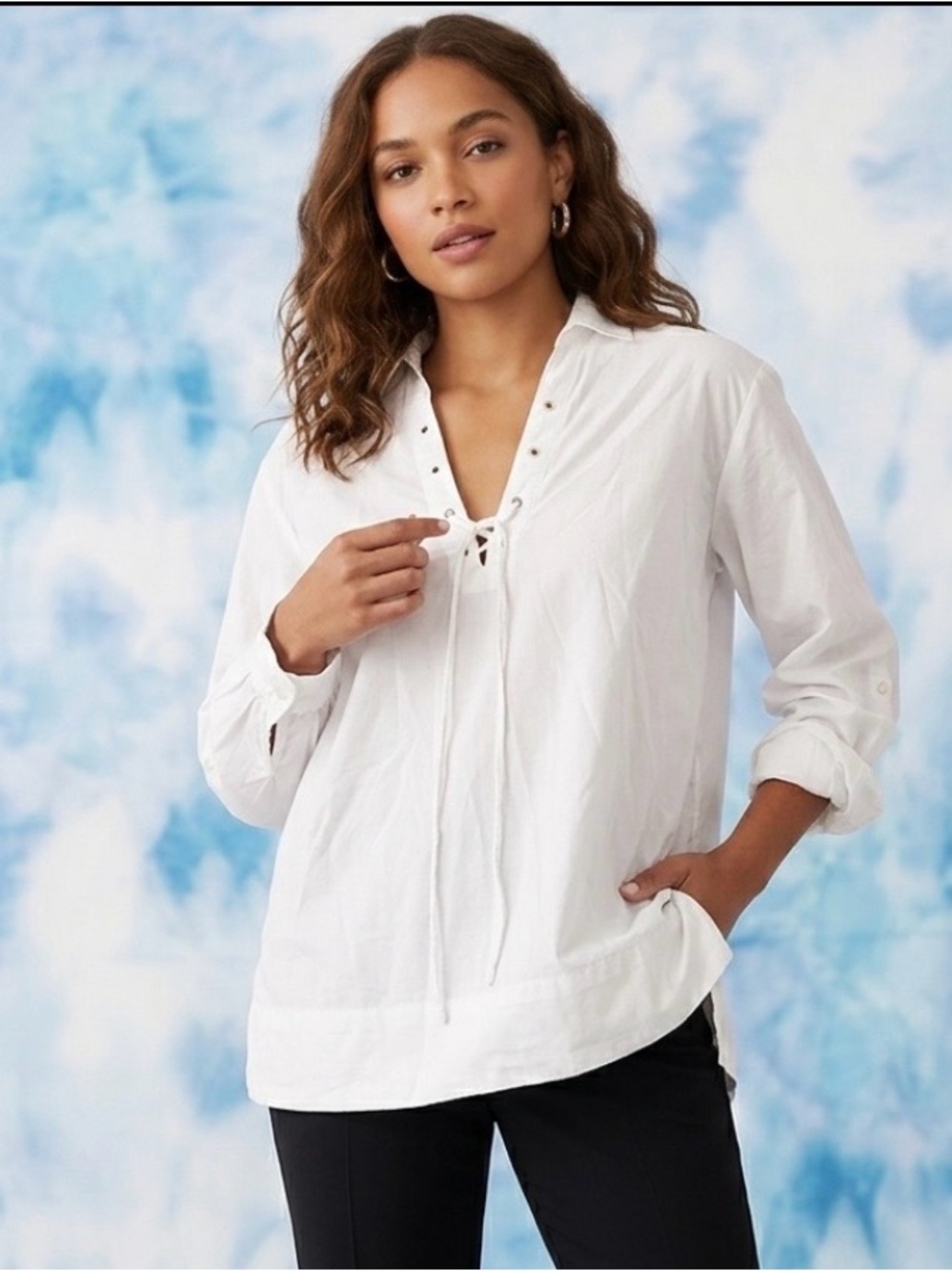 Old Navy White Lace-Up Popover Tunic